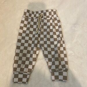 Kids Checkered Joggers in Brown and White